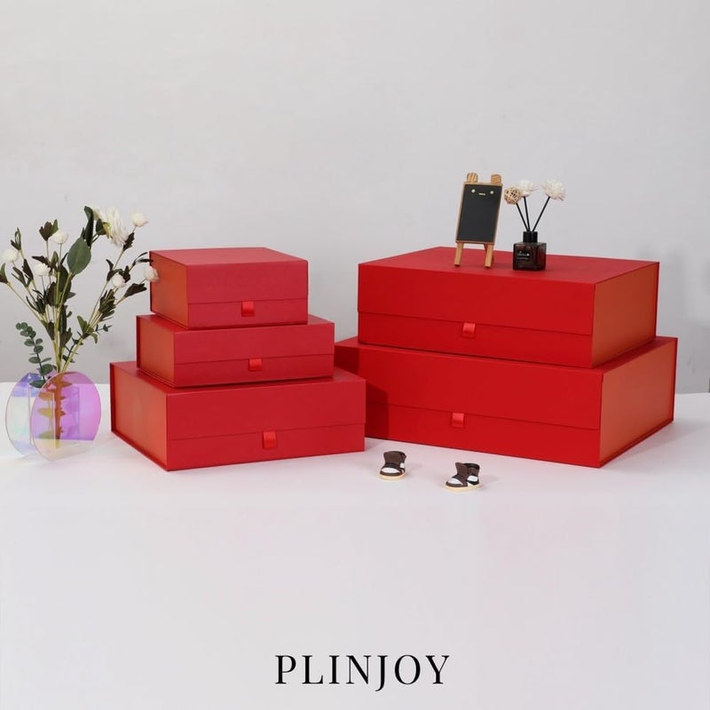 PLINJOY Large Gift Box 13.5x11.8x4.7 Inches, Red Gift Boxes for Presents with Magnetic Closure Lid, Luxury Gift Box Rectangle Collapsible Boxes for Gift Packaging - Image 2